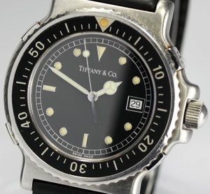 TIFFANY Tiffany diver watch (200m waterproof, black face. silver type, quartz type clock )( used : with translation )