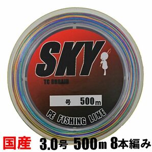 【国産】PEライン 3.0号 500m 8本編み約10m毎5色約1m毎マーク有