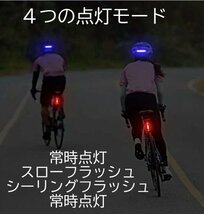 自転車 用 テールランプ テールライト USB 充電式 明るい 警告灯 バックライト 充電 事故防止 高輝度 防水 安全 テール リアライト_画像6