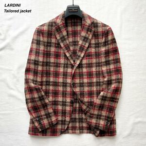 ■1円〜 ＜極美品!!＞■LARDINI ラルディーニ テーラードジャケット 3B段返り チェック モヘヤ混 お洒落 上品 ジャケパン 秋冬 50(XL程度)