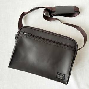 ＜美品!!＞■PORTER ポーター アメイズ レザー ショルダーバッグ(L) 斜めがけ 普段使い 上品 軽量 お洒落 ブラウン 茶 022-03790