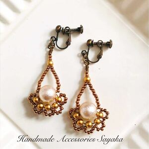  new goods prompt decision * antique style hand made earrings pearl accessory Gold beige gold old beautiful handmade on goods adult 