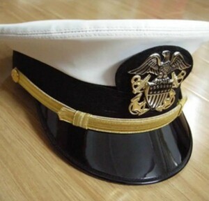 【送料無料】WW2米軍 海軍将官制帽 白 帽章付 アメリカ軍 複製品