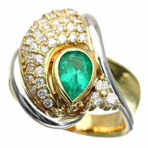  refreshing . green . beautiful Kirameki ... style peace K18/Pt900 emerald diamond ring 9.6g 0.82/0.52ct*01B88 E