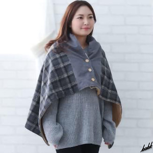 [ button . used . hand . freely ] blanket 3WAY gray tweed poncho small of the back volume skirt outdoor camp disaster prevention tere Work 