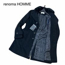 未使用級 renoma HOMME【極上ラビットファー仕様】2way 極暖 ウール カシミヤシングルコート サイズL/定価60,000円 レノマオム ブラック_画像1