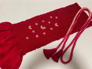 【O-539】″総絞り 刺繍 蝶々 紅赤■帯締め帯揚げセット■送料無料■成人式 和装小物