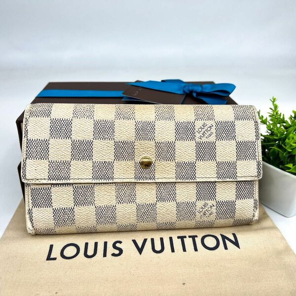 ルイヴィトン 長財布 ダミエアズール 総柄　ホワイト 小銭入れ LOUIS VUITTON ポルトフォイユ ポルトフォイユサラ