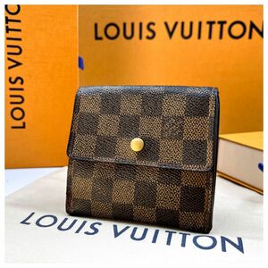 ルイヴィトン　ダミエポルトフォイユエリーズ　2Wホック　三つ折り財布 LOUIS VUITTON ブラウン ウォレット