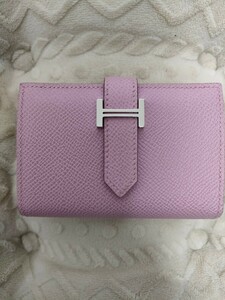 HERMES エルメス 財布 ベアンミニ ピンク シルバー 金具 ウォレット レザー