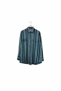 Made in USA Rodeo Blue stripe shirt ロデオブルー 長袖シャツ ブルー サイズL ストライプ スナップボタン メンズ ヴィンテージ 6