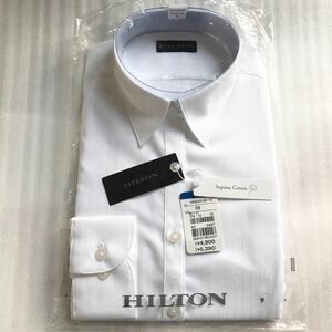 ブラウス　シャツ　長袖　HILTON 洋服の青山　フロント多ボタン仕様　ロゴ入り裾　ビジネス　就活　冠婚葬祭