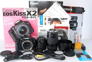 ◆初心者入門＆付属品多数◆ Canon キャノン EOS Kiss X2 純正＆超望遠Ｗズームレンズセット