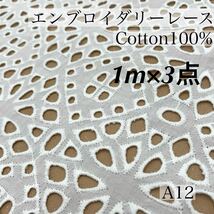 ★A12　エンブロイダリーレース　ホワイト　1m×3点　計3ｍ　カットワーク　セット_画像1