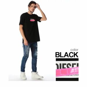 DIESEL Tシャツ ボックスロゴ プリント 蛍光テープ ブラック M