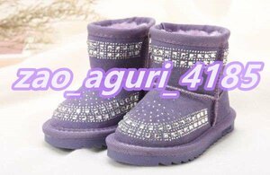 2017 Snow Boots Reihnstone Детский подлинная кожаная резиновая резиновая сапоги Princess Baby Girl Boots _ Purple_16cm