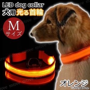 【 Mサイズ オレンジ 】犬 光る 首輪 お散歩 led ライト 中型犬 おしゃれ 光る首輪 ドック 夜の散歩グッズ 軽い