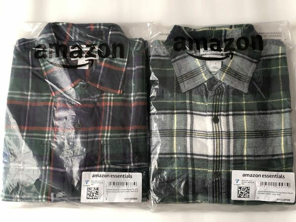 未開封 未使用 タグ付 amazon essentials 2着 フランネルシャツ チェックシャツ M 〜 L 相当 アマゾン プライベートブランド PB ネルシャツ