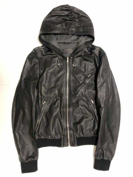 美品 BARNEYS NEW YORK フード レザーライダースジャケット ブラック XL 〜 XXL バーニーズ ニューヨーク レザー ライダース ジャケット