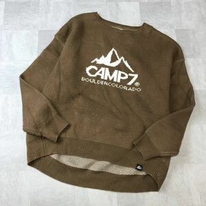CAMP7 キャンプセブン ロゴ 編み 裾 ラウンド デザイン ニット セーター 長袖 ブラウン サイズM〜L 古着
