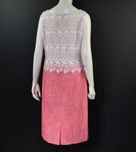 0079-24A0036★ローラアシュレイ LAURA ASHLEY 美品★大きいサイズ15号 レース切り替えワンピース UK14 白ピンク_画像4