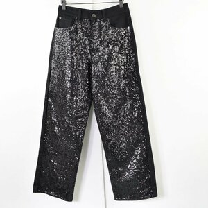 1265-23Y0325★エンポリオアルマーニ 美品★ウォッシャブル スパンコール切り替え パンツ 28 ブラック EMPORIO ARMANI