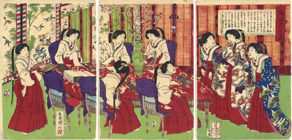कुनियाकी उकियो-ए दानव मिन्नोकी वुडब्लॉक प्रिंट ट्रिप्टिच, लगभग। 36.5 x 25.2 प्रत्येक, 1898 कुनियाकी, चित्रकारी, Ukiyo ए, छपाई, खूबसूरत महिला पेंटिंग