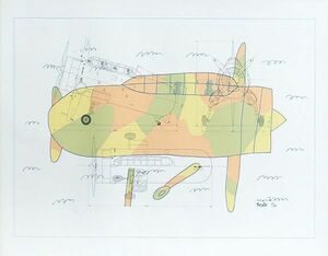 岡本信治郎版画「無音機・オカモ氏の戦争ごっこ」　シルクスクリーン　設計図（オフセット）付　限100　サイン　1970