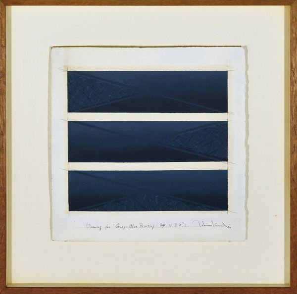 Кондо Тацуо Рисунок для серо-голубой живописи:84.N.III 2.C Бумага, акрил 1984 г. Подпись 30×29, 5 F:45, 5×45, Рисование, Картина маслом, Абстрактная живопись