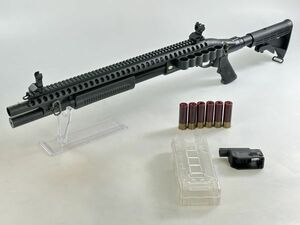 【冬SALE】GE製 M870 ロングレール付 タクティカルガスショットガン M4マガジンアダプター、シェルホルダーセット 8874 BK 3発 6発切替