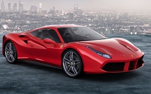 Ferrari F488 GTB Rote Stadt-Nachtansicht-Tapetenposter im Malstil, extra große, breite Version, 921 x 576 mm (abziehbarer Aufklebertyp) 003W1, Automobilbezogene Waren, Vom Autohersteller, Ferrari