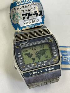 97.デットストック・動作未確認・SEIKO ATLAS WORLD TIME セイコー アトラス ワールドタイム A239-502A デジタル メンズ 純正ベルト//KA130