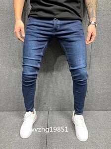 秋新品 ジーンズ メンズ デニムパンツ ジーパン ストレッチ スキニーパンツ ロング丈 ウォッシュ ボトムス ダメージ加工　S～3XL