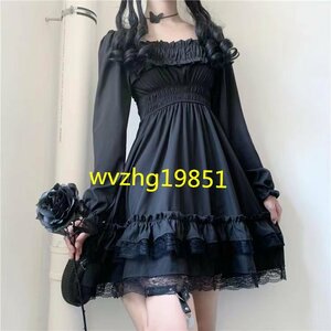  woman equipment meido pretty lady's One-piece skirt girls JSK Lolita Gothic and Lolita cosplay black race *M~2XL size selection /1 point 