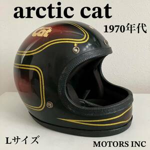 arctic cat★ビンテージヘルメット Lサイズ 1970年代 赤 黒 金フルフェイス 旧車 当時物 バイク ハーレー BELL フレーク MOTORS INC