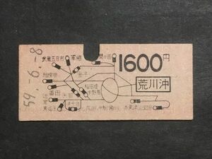 古い切符＊地図式乗車券 荒川沖 1600円 荒川沖駅発行 昭和59年＊国鉄 鉄道 資料