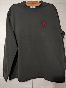 AMI トレンド　ロゴ　ロンT カットソー　ブラック　黒　定番　長袖 Tシャツ LS　e22uts002.726 ハートロゴ　刺繍　22ss 2022年　今期　