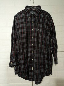  Burberry кнопка down рубашка с длинным рукавом проверка 90s б/у одежда Англия Old OLD tops VINTAGE Vintage Vintage темно-синий 