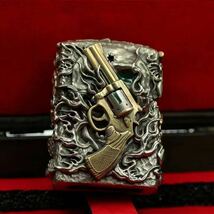 1円 定価15万 リボルバー Zippo 真鍮製 ライター ジッポー 立体感 重量感 オイルライター 新品 煙グッズ 銅 シルバー_画像2