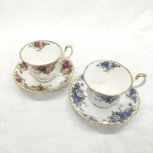 ★人気ブランド・ペア★ ROYAL ALBERT ロイヤルアルバート カップ＆ソーサー 2客 ブルー系 ピンク系 洋食器　TSYY0115-4