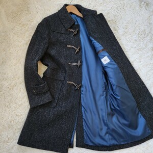 極美品 ハリスツイード スーツセレクト【ツイード ヘリンボーン ダッフルコート サイズ M相当】HarrisTweed SUITSELECT ダークネイビー