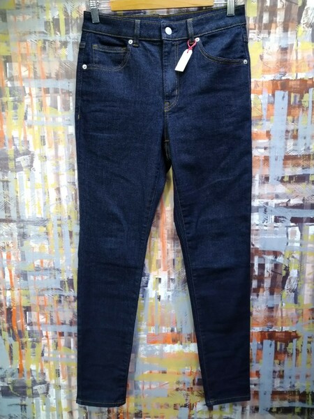 送料込★GU JEANS/スキニー ストレッチソフトデニム 221-349752/w70表示~実寸72/濃インディゴ美品/5ポケ/裾チェーンステッチ