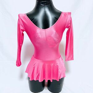 【1円】【未使用】新品　スカート付きレオタード　ピンク　Lサイズ　長袖　シルエット綺麗　A36