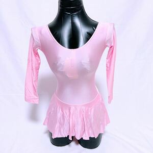 【1円】【未使用】新品　スカート付きレオタード　薄ピンク　Lサイズ　大きめ　長袖　シルエット綺麗　A42