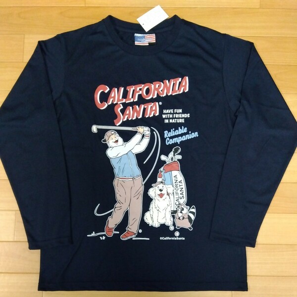 L カリフォルニアサンタ 新品 長袖Tシャツ ロンT トップス 紺 メンズ レディース サンタクロース　アライグマ ゴールデンレトリバー　USA