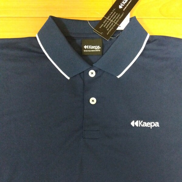 L ⑦Kaepa ケイパ 新品 半袖ポロシャツ 襟付きトップス メッシュ　ボタン 紺 メンズ紳士 アウトドア スポーツ ゴルフウェア golf ロゴ刺繍
