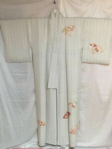 着物　袷　正絹　女性和装　扇柄　着付け練習　リメイク材料　古布　中古品　ハンドメイド　