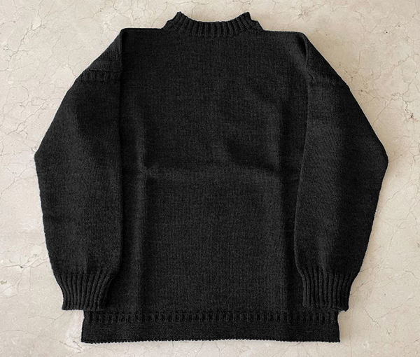 新品 ガンジー ウーレンズ フィッシャーマンセーター ブラック ニット L 黒 GUERNSEY WOOLLENS