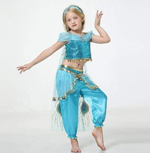 * size 140*4 point set * jasmine * Aladdin * Disney Princess * pretty girl * jasmine *... feather * formal dress * cosplay 