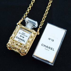 シャネル CHANEL NO.19 香水 ミニボトル ネックレス ゴールド アクセサリー ヴィンテージ レア 美品 香水瓶 パフューム ケース 箱付